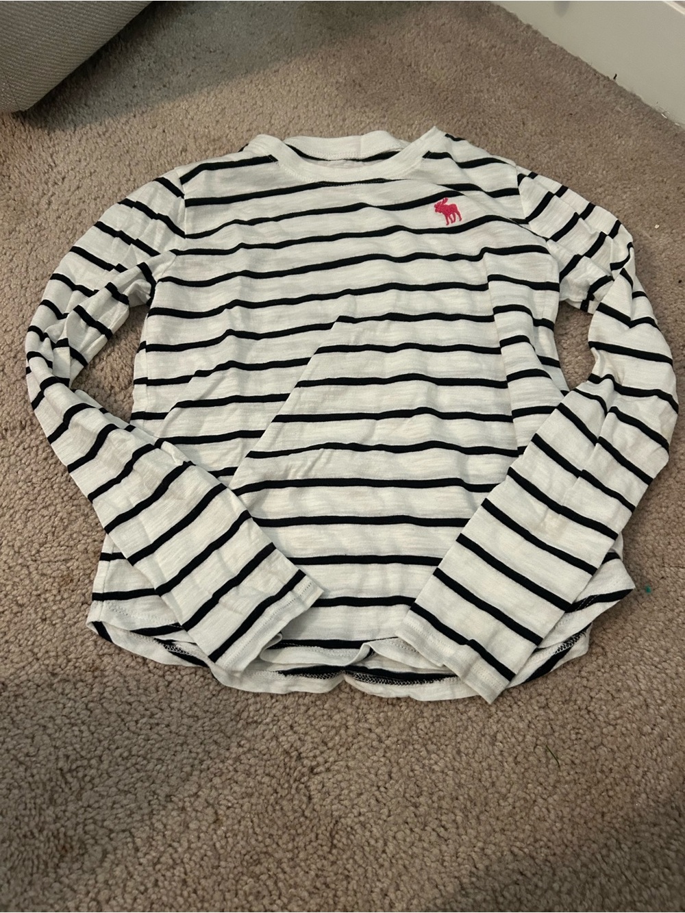Kids Long-Sleeve Striped Tee with Embroidered Logo - White & Black